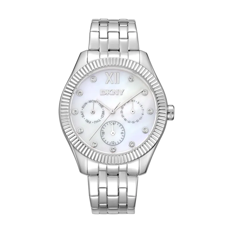 Dkny DK1L128M0045 correa Gris plata Dial Blanco antiguo Mujer