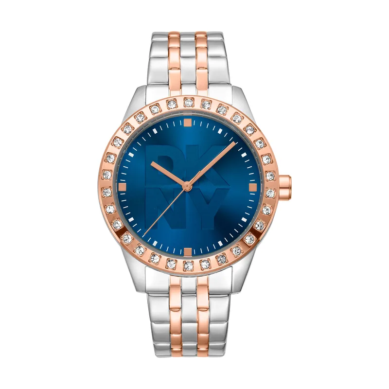 Dkny DK1L059M0085 correa Gris plata Oro rosa Dial Azul noche Mujer