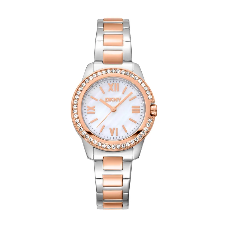 DK1L105M0105 correa Gris plata Oro rosa Dial Blanco antiguo Mujer