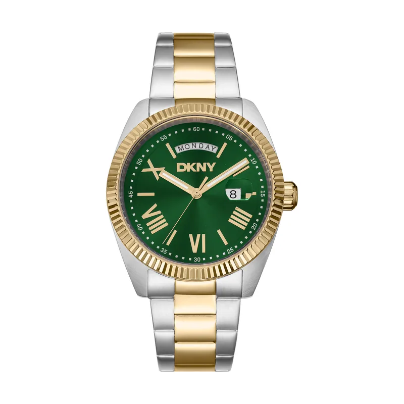 Dkny DK1G141M0075 correa Gris plata Oro amarillo Dial Verde botella Hombre