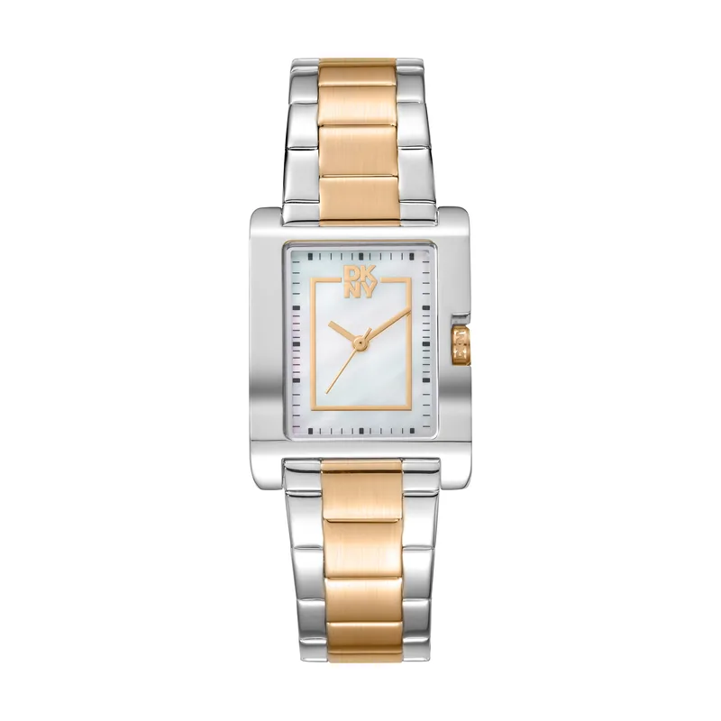 Dkny DK1L007M0085 correa Gris plata Oro amarillo Dial Blanco antiguo Mujer