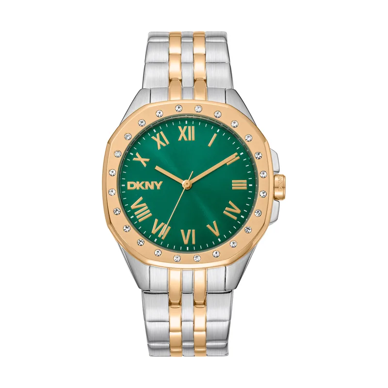 Dkny DK1L011M0075 correa Gris plata Oro amarillo Dial Verde botella Mujer