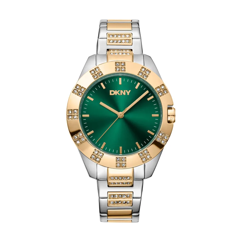 Dkny DK1L019M0065 correa Gris plata Oro amarillo Dial Verde botella Mujer