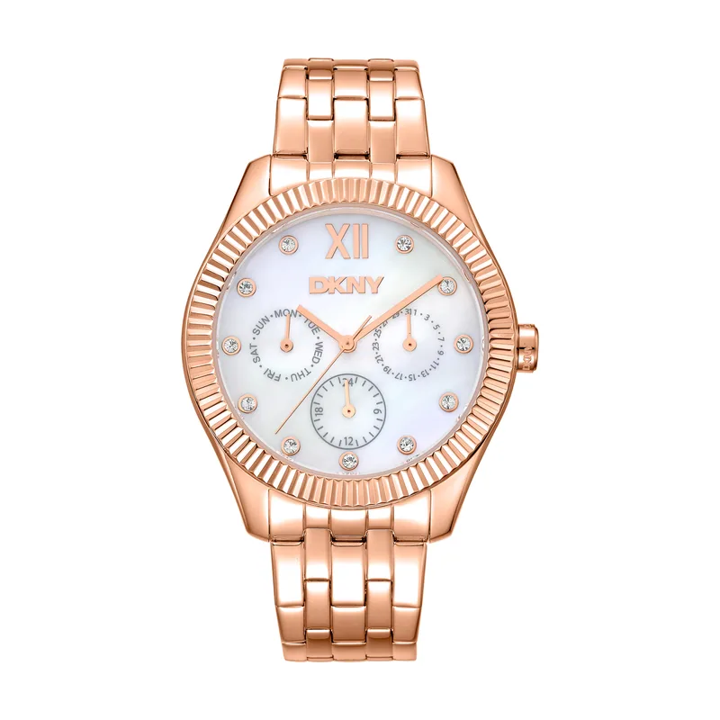 Dkny DK1L128M0075 correa Oro rosa Dial Blanco antiguo Mujer