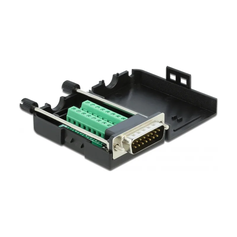 Delock Adaptador D-Sub15 macho a bloque de terminales con carcasa
