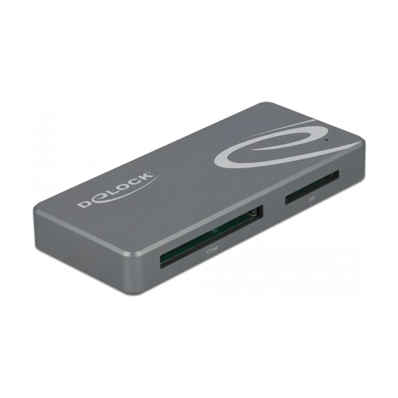 Delock Lector de tarjetas para tarjetas de memoria CFast y SD + Concentrador USB con puerto Tipo-A y USB Type-C