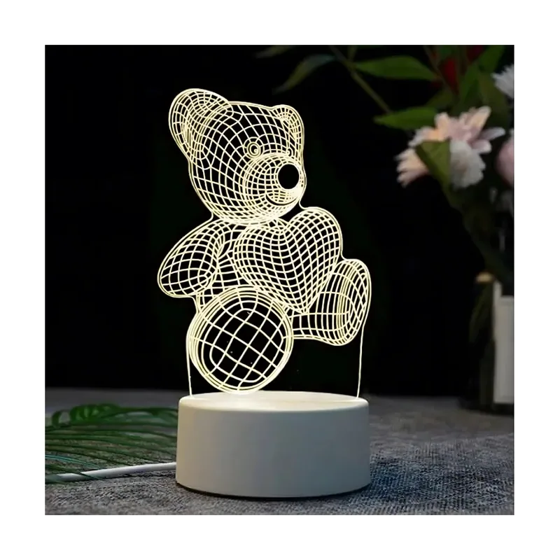 Home lampka nocna miś serce 3d iluzja optyczna do sypialni usb
