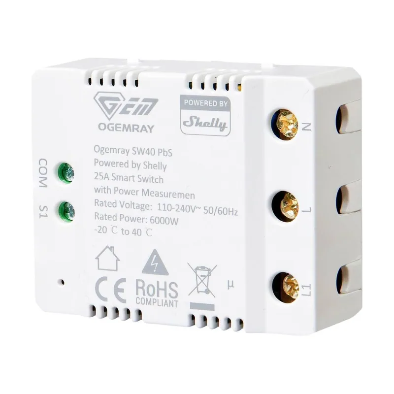 Shelly plug & play "pbs ogemray smart relay 25a" großgeräte relais max 25a messfunktion wlan lan bt