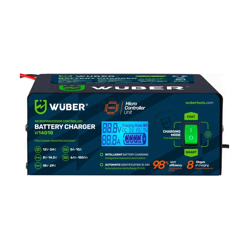 Wuber Prostownik mikroprocesorowy samochodowy 10a 6-150 ah 2-24 v w14018