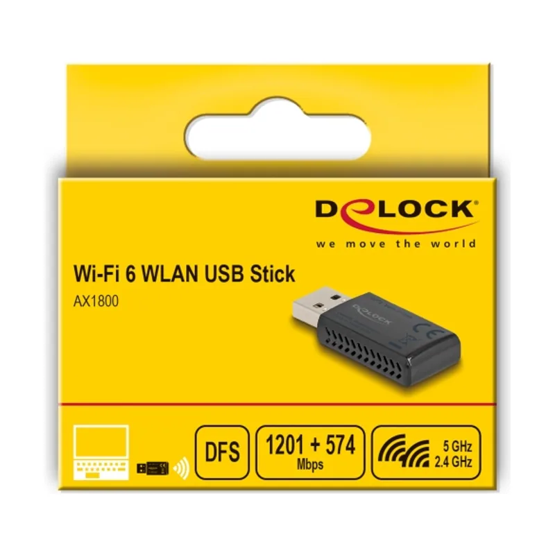 Delock Llave USB WLAN Wi-Fi 6 Band AX1800 1201 + 574 Mbps