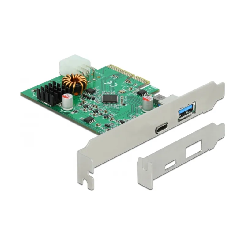 Delock Tarjeta PCI Express x4 a 1 x externo USB Type-C hembra con función PD + 1 x externo USB Tipa-A hembra SuperSpeed USB 10 Gbps USB 3.2 Gen 2