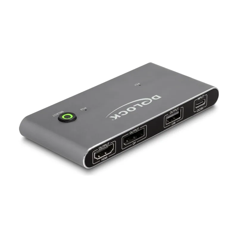 Conmutador KVM USB-C a HDMI y DisplayPort 8K MST con USB 2.0