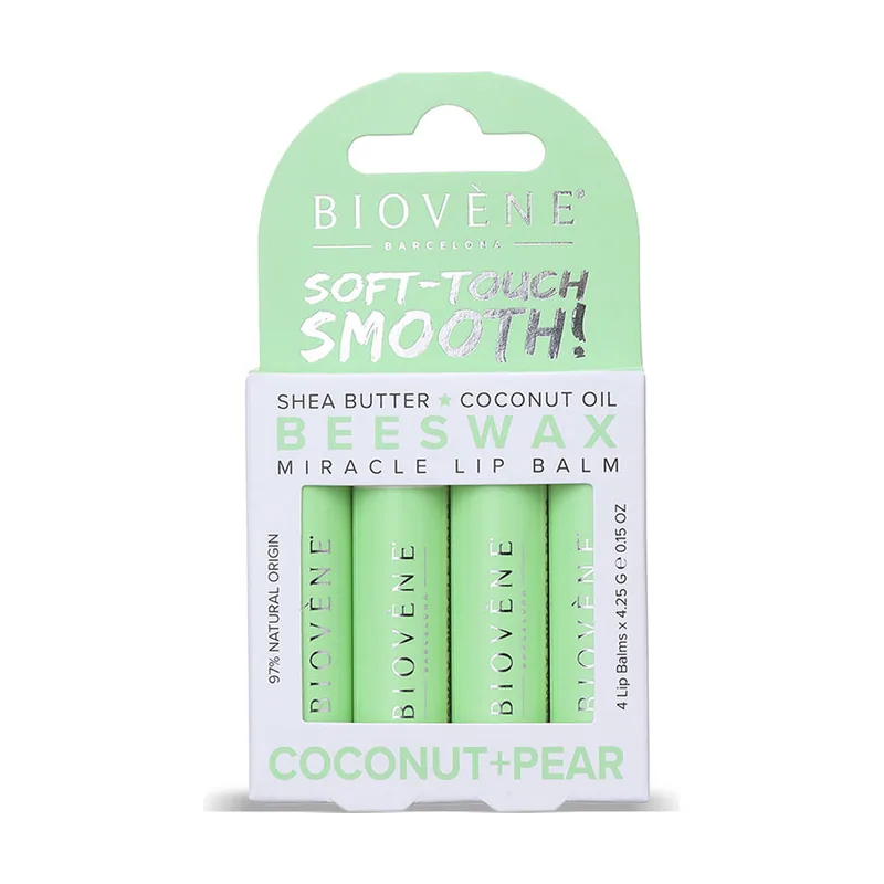 Biovène Beeswax COCONUT+PEAR Bálsamos Labiales Pack 4 pz