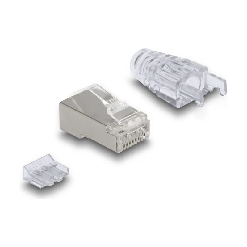 Delock Conector Modular RJ45 con pestillo curvo Cat.6 y botas de protección contra doblado Juego de 50