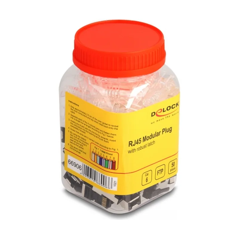 Delock Conector Modular RJ45 con pestillo robusto Cat.6 y botas de protección contra doblado Juego de 50 piezas