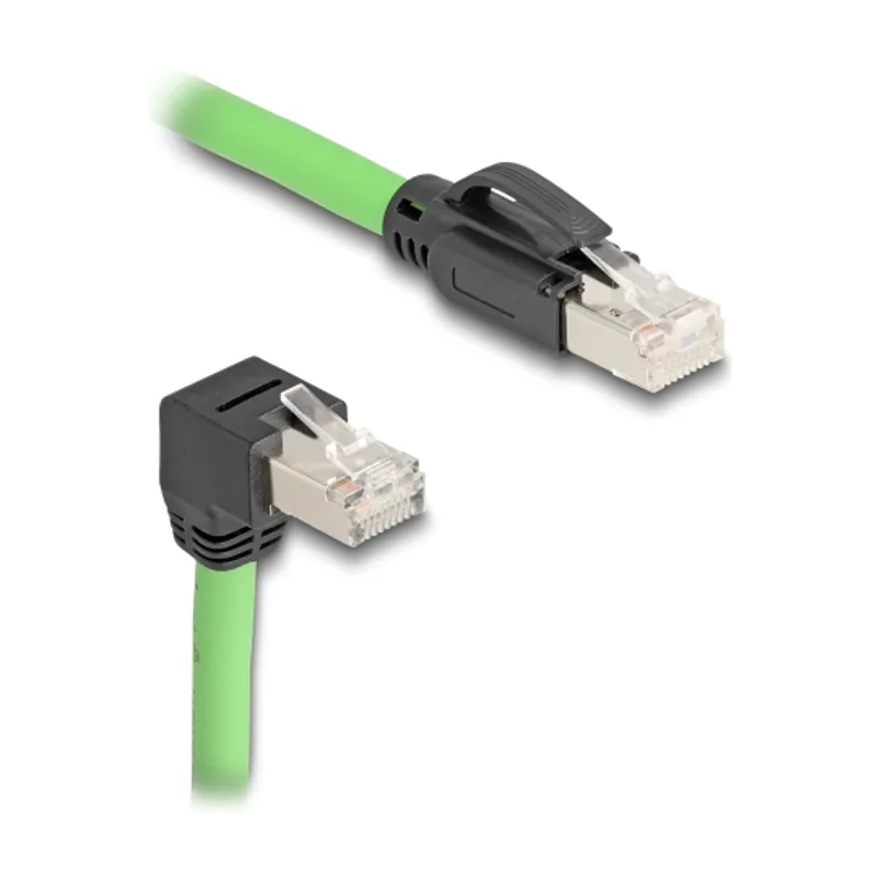 Delock Cable de red RJ45 Cat.6A macho a macho acodado hacia abajo SF/UTP adecuado para cadenas de arrastre PUR TPU 1 m