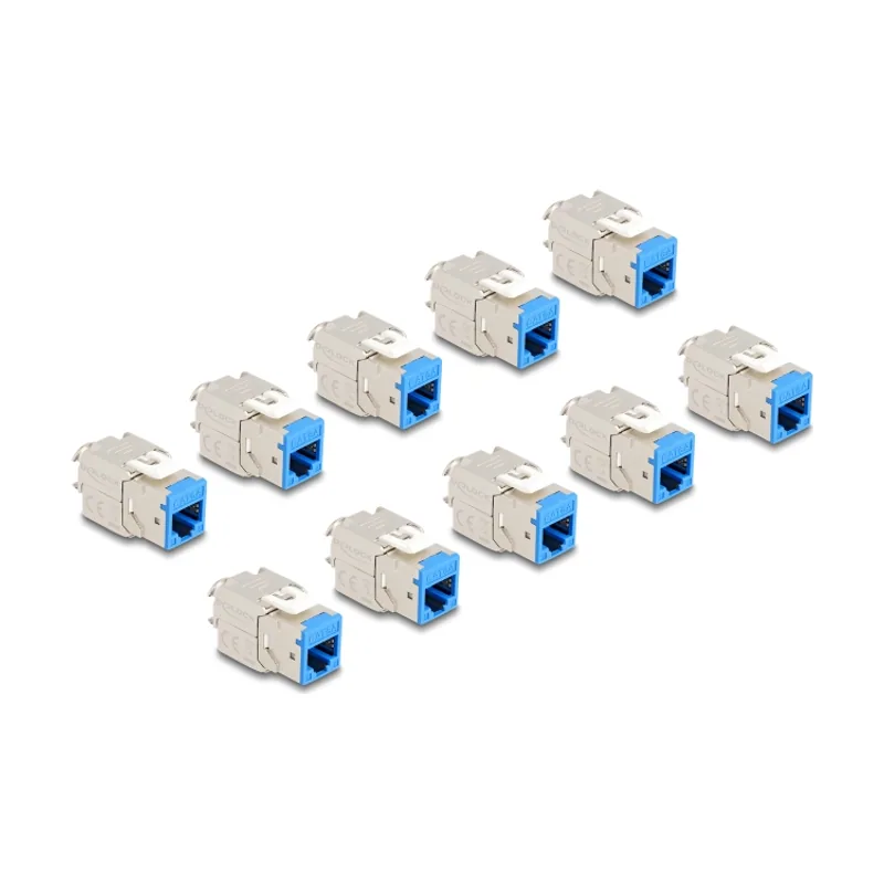 Delock Módulo Keystone RJ45 hembra a LSA Cat.6A montaje sin herramientas azul juego 10 piezas