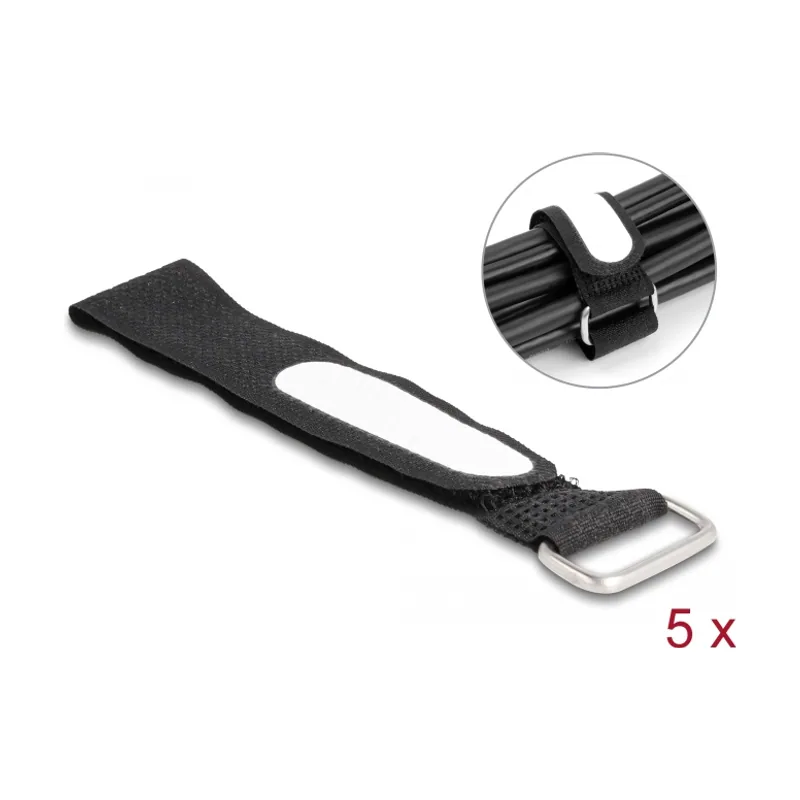 Delock Brida autoadherente con lazo y grifo de etiqueta LA 203 x AN 20 mm negro 5 piezas