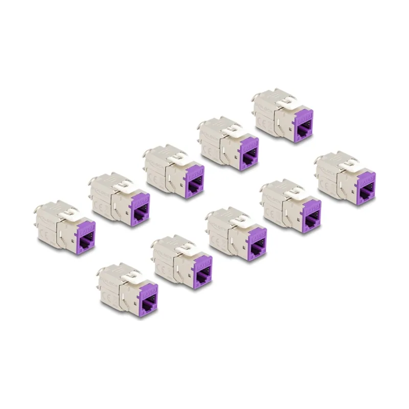 Delock Módulo Keystone RJ45 hembra a LSA Cat.6A montaje sin herramientas violeta juego 10 piezas