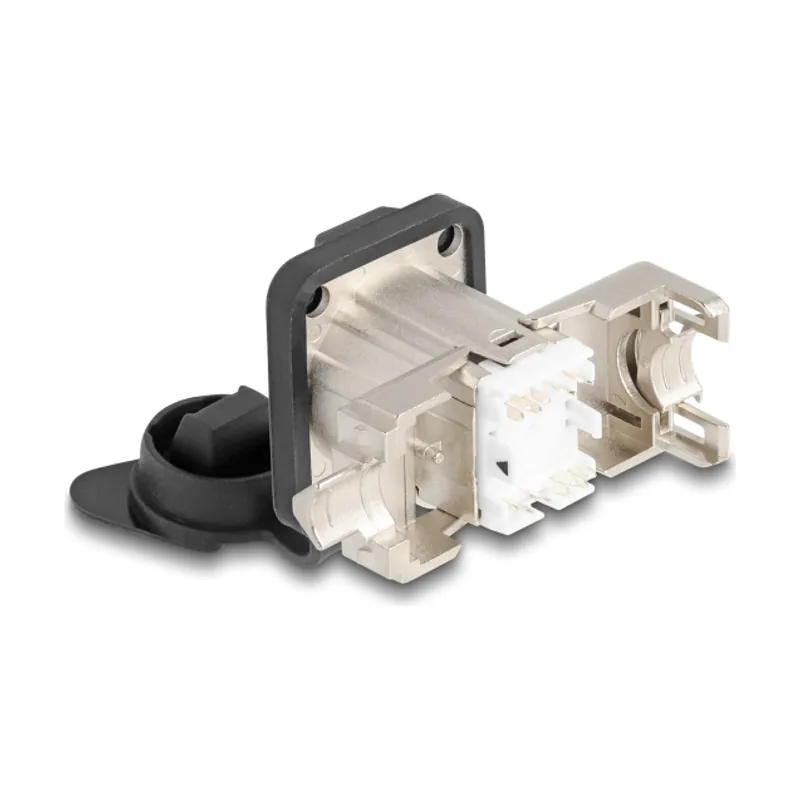 Delock Conector RJ45 tipo-D empotrado con conexión LSA Cat.6A STP con tapa protectora IP66 resistente al polvo y al agua