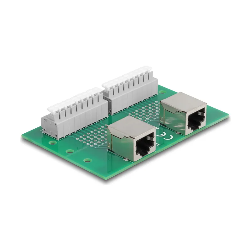 Delock RJ45 2 x hembra a 2 x bloque de terminales con pulsador para carril DIN
