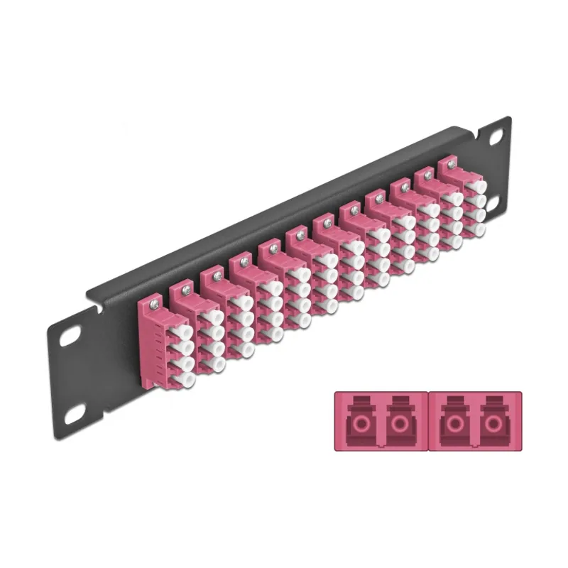 Delock Panel de conexión de fibra óptica de 10" de 12 puertos LC Quad violeta 1U