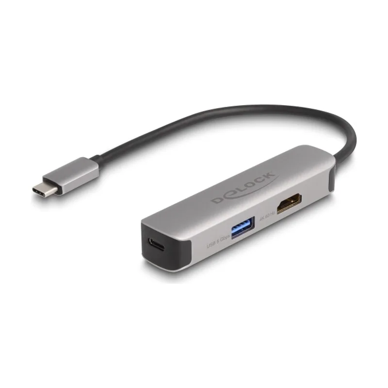 Delock Adaptador USB Type-C a HDMI 4K 60 Hz con USB Tipo-A y USB Type-C datos + PD 92 W