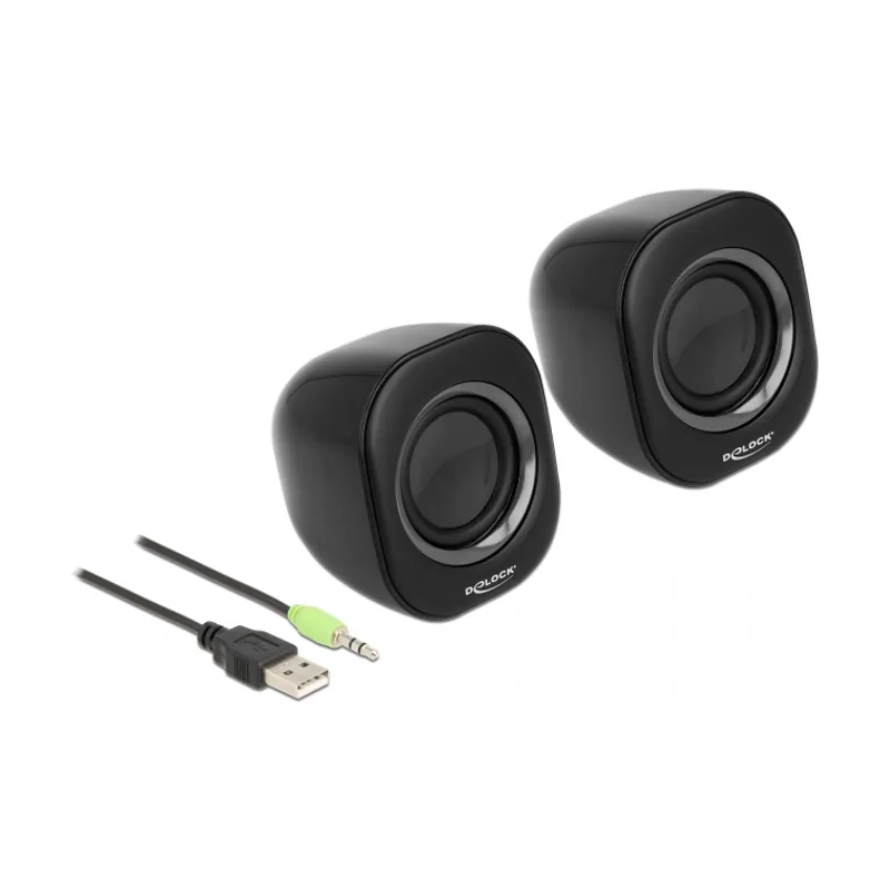Delock Minialtavoz estéreo para PC con conector estéreo de 3,5 mm macho y alimentado por USB