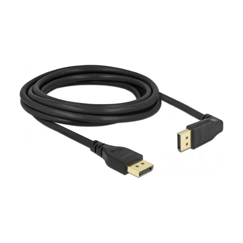 Delock Cable DisplayPort macho recto a macho 90° hacia arriba en ángulo 8K 60 Hz 3 m sin pestillo