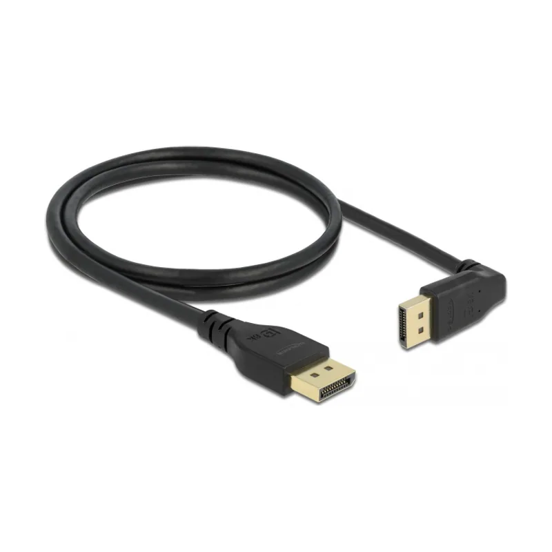 Delock Cable DisplayPort macho recto a macho 90° hacia arriba en ángulo 8K 60 Hz 1 m sin pestillo