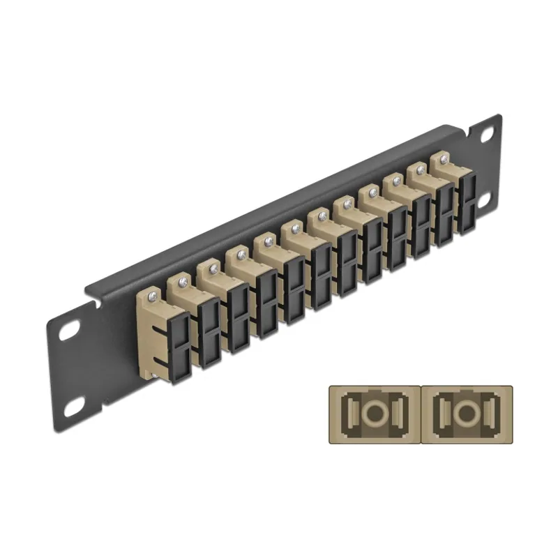 Delock Panel de conexión de fibra óptica de 10" de 12 puertos SC Duplex beis 1U