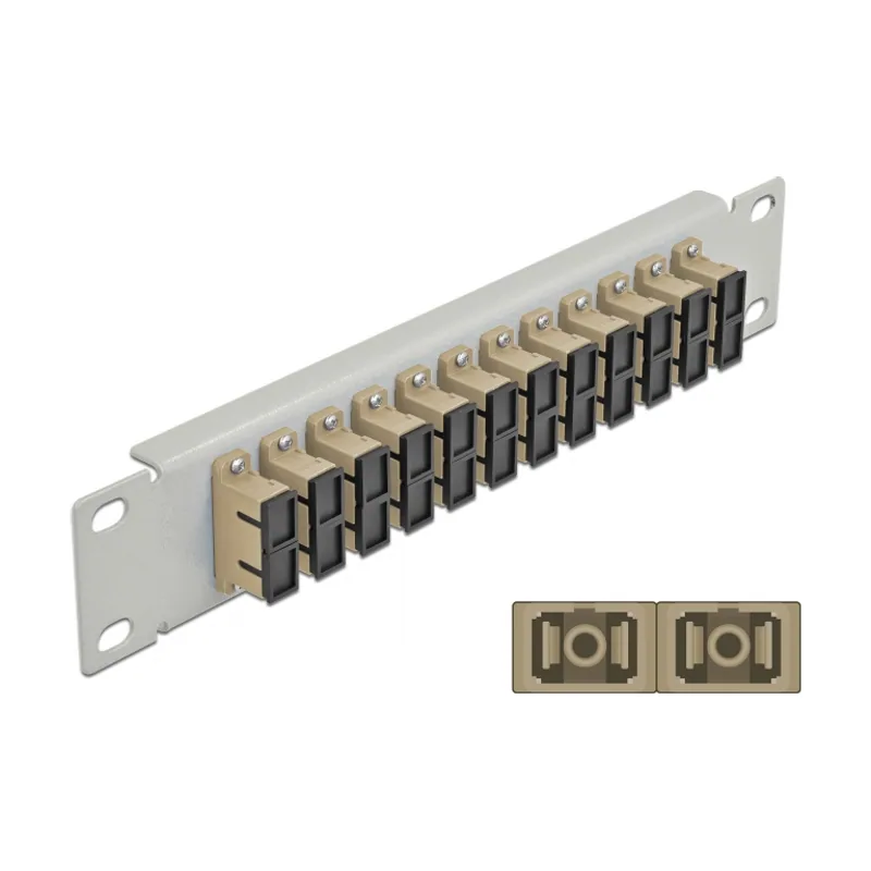 Delock Panel de conexión de fibra óptica de 10" de 12 puertos SC Duplex beis 1U