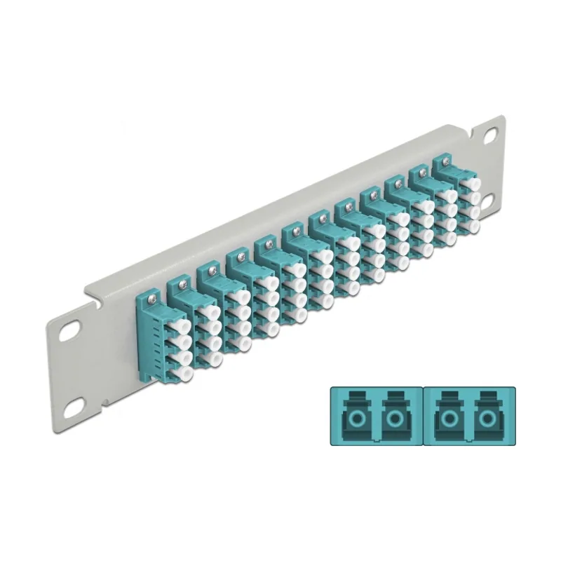 Delock Panel de conexión de fibra óptica de 10" de 12 puertos LC Quad aguamarina 1U