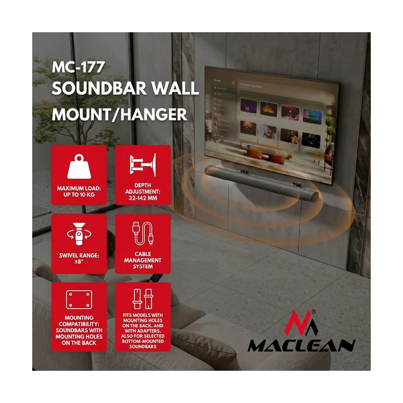 Ergo Office Maclean Soporte de Pared para Barra de Sonido MC-177