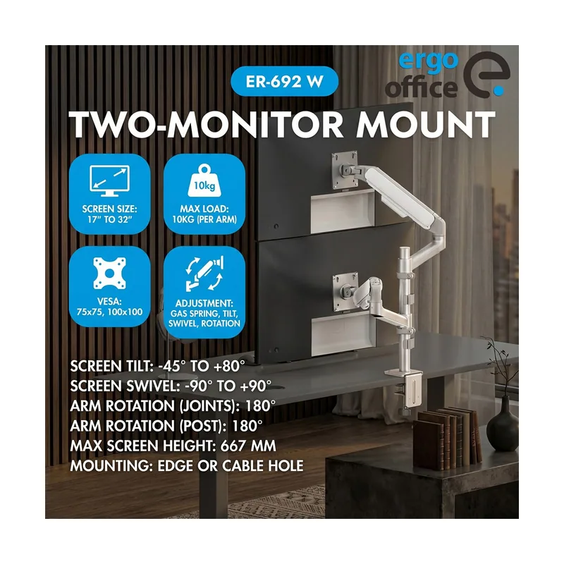 Ergo Office Soporte para 2 monitores de 17 a 32 Pulgadas