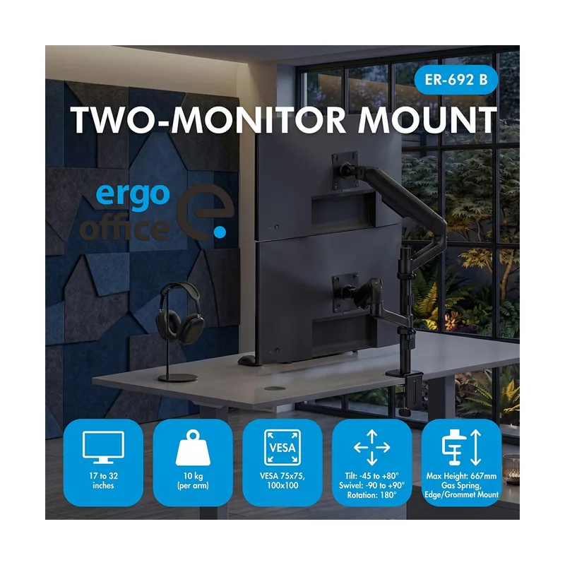 Ergo Office Soporte para 2 monitores de 17 a 32 Pulgadas