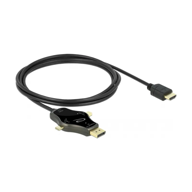 Delock Cable de monitor 3 en 1 con entrada USB-C/DisplayPort/mini DisplayPort y salida HDMI