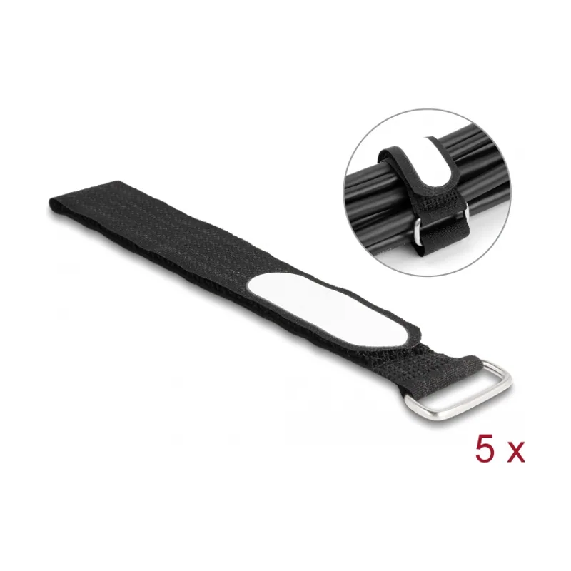 Delock Brida autoadherente con lazo y grifo de etiqueta LA 305 x AN 25 mm negro 5 piezas