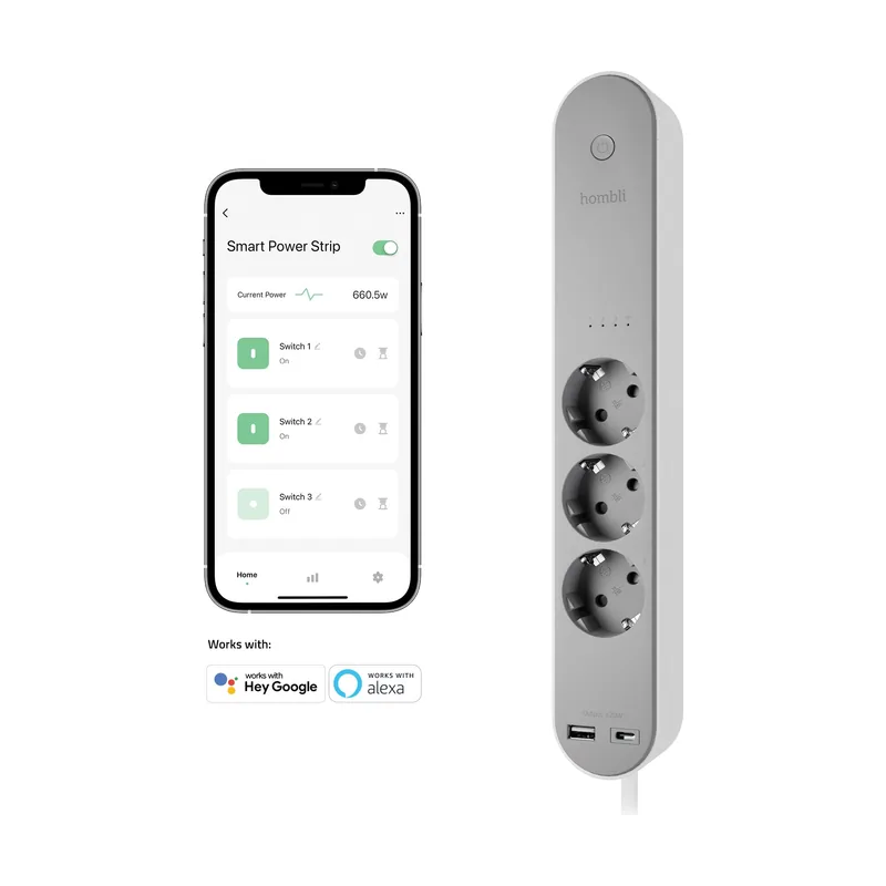 Hombli Smart Regleta con 3 Salidas AC y 2 USB