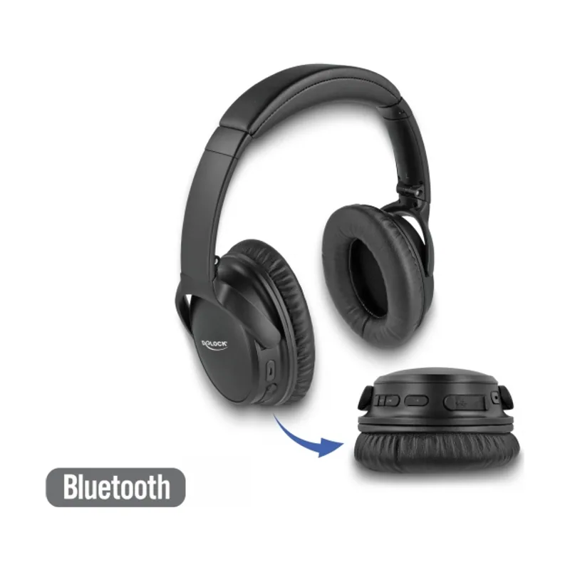 Delock Auriculares Bluetooth 5.0 sobre el oído plegables con micrófono integrado y graves intensos