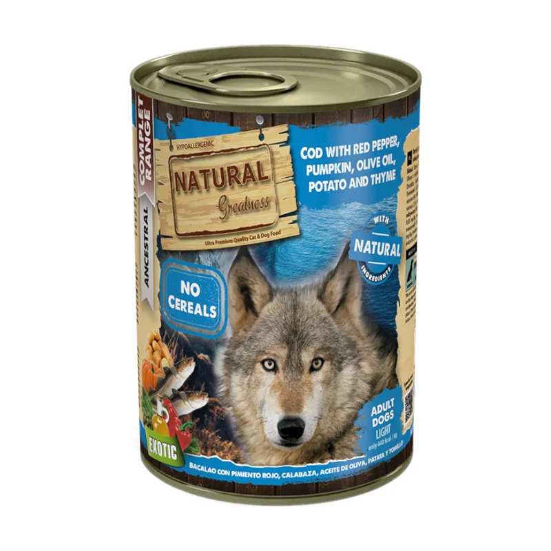 Natural Greatness 390 g Complet Ancestral Bacalao con Pimiento Rojo y Patatas lata