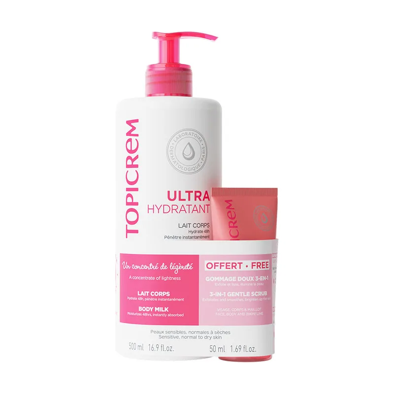 Topicrem UH Leche Corporal 500 ML + Exfoliante Suave 3EN1 Pack 2 pz