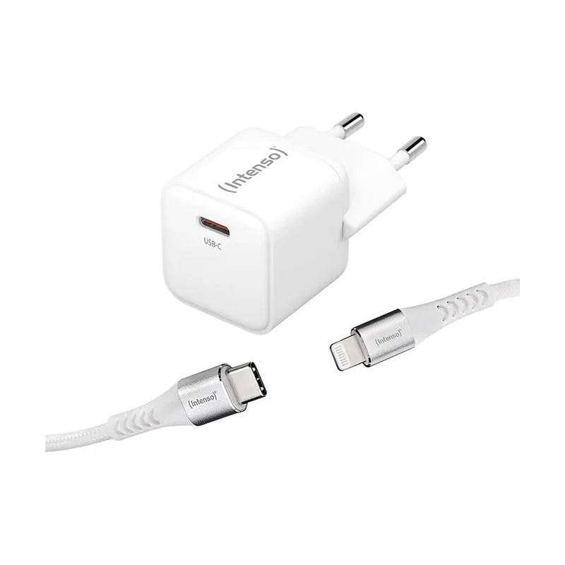 Intenso Cargador Pared Gan W30C Usb Tipo C Blanco + Cable Lightning