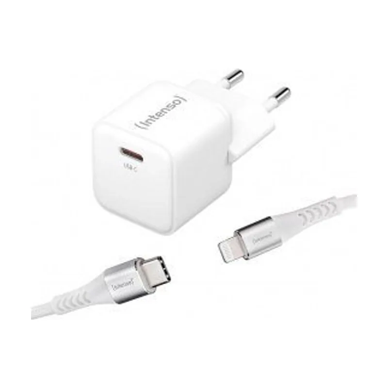 Intenso Cargador Pared Gan W30C Usb Tipo C Blanco + Cable Usb Tipo C A Lightning