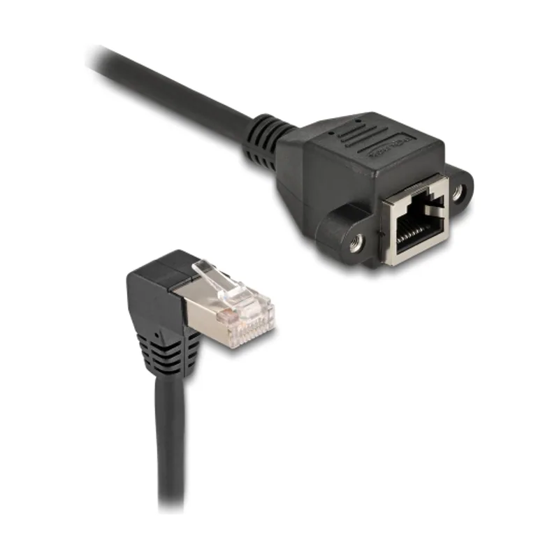 Cable de extensión de red S/FTP RJ45 macho acodado 90° a RJ45 hembra integrado Cat.6A 3 m