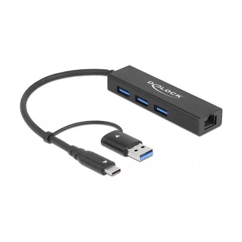 Concentrador USB 3.2 Gen 1 de 3 puertos + LAN Gigabit con conector USB Type-C o USB Tipo-A