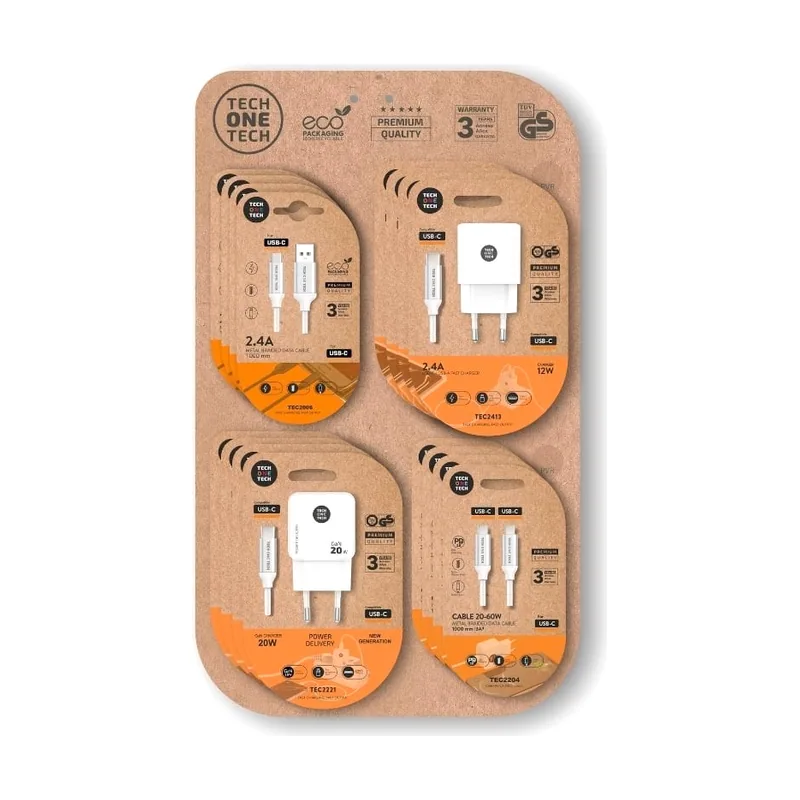 Expositor de cargadores gan y cables eko 400801 4 ganchos incluye 16 productos