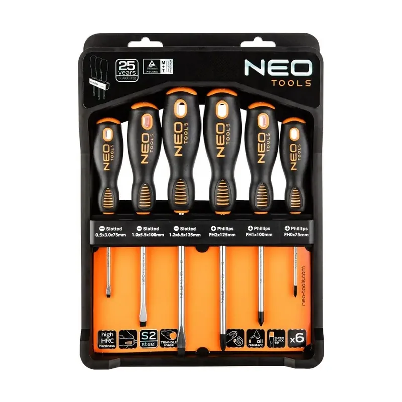 Juego Destornilladores Electricista Magneticos Punta Plano 6 Unidades Neo-04-213