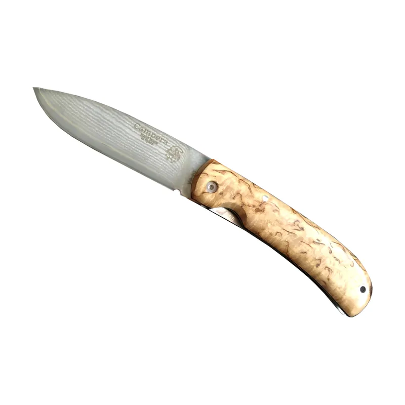 J&V Adventure Knives Navaja Campera J&V Abedul Rizado VG10 8,7 cm con Empuñadura de Madera Seleccionada para Camping Pesca y Actividades Outdoor