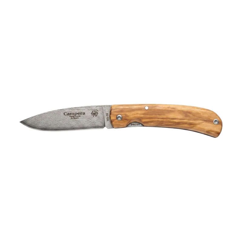 J&V Adventure Knives Navaja Campera J&V Olivo VG10 8,7 cm con Empuñadura de Madera Seleccionada para Camping Pesca Senderismo y Actividades Outdoor